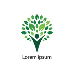 Abstract Tree Person Logo Design with Green Leaves and Human Figure green