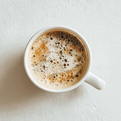 coffee cup on white table with copy space