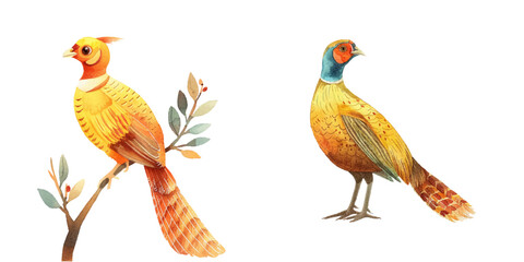 chinese golden pheasant watercolor vector illustration