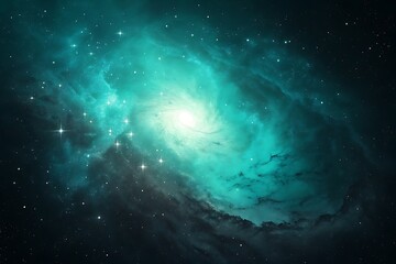Obraz premium Teal Nebula Cosmic Swirl of Stars and Gas in Deep Space