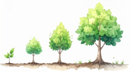 Obraz premium Watercolor Illustration of Tree Growth Stages