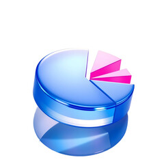 icon pie chart, pizza, 3dd pink and blue transparency with shadow, isolated, png