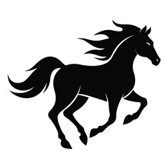 Majestic Black Stallion in Motion Dynamic Horse Silhouette Illustration