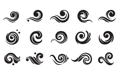 Decorative swirls and waves black icon set for design and embellishment purposes various graphic elements