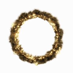 Obraz premium Sparkling Gold Christmas Wreath with Lights, Festive Holiday Decoration Circle
