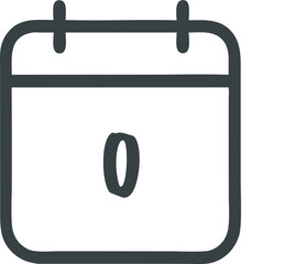 Minimalist calendar icon featuring a handwritten-style number zero against a white background in dark gray color