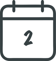 Calendar icon displaying the number two, symbolizing a date, reminder, or appointment in a simple, clean design perfect for planning.