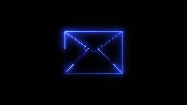 neon blue color message icon animation with black background. glowing neon message icon concept.