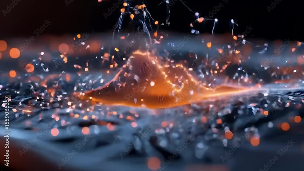 Poster dynamic motion background of glowing particles in abstract design with water effect