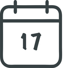 Cartoon calendar icon with number seventeen marking a specific date in a minimalist style illustration for appointments and scheduling