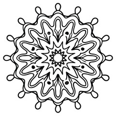 circular floral mandala design in black line art style for decorative and artistic use