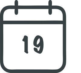 Stylized calendar icon displaying the number nineteen with a clean and minimalist design aesthetic illustration