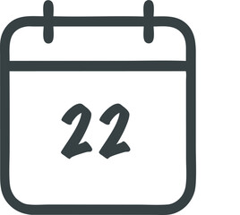 Simple calendar icon illustration with the number 22, symbolizing a date or event reminder in minimalist style