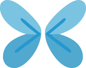 Stylized light blue butterfly wings vector illustration against white backdrop, symmetrical design, minimalist art with simple shapes and flat color aesthetic