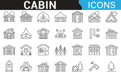 Minimalist Icons of Cabins, Cottages, and Shelters for Outdoor Graphics