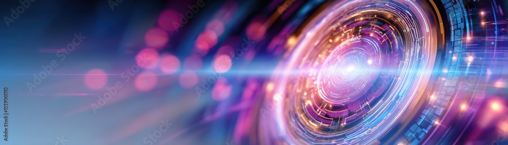 Aufkleber Abstract digital art with vibrant colors and circular patterns, suggesting motion and technology.
