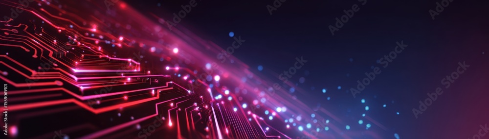 Aufkleber Vibrant abstract circuit design with lights on a dark background, representing technology and innovation.