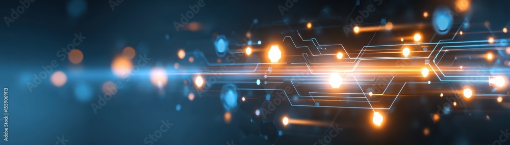 Aufkleber Futuristic digital network with glowing lines and nodes, symbolizing technology and connectivity.