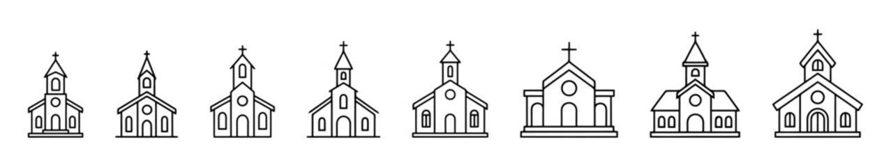 Church icon set. Christian church house icon collection.