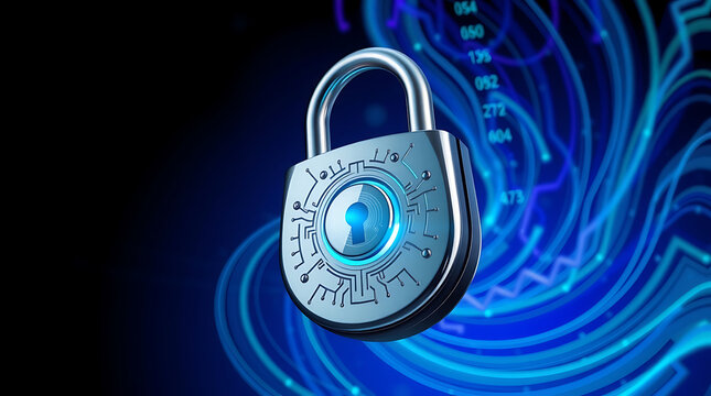 Steel padlock on binary code background, symbolizing digital security and data protection - Powered by Adobe