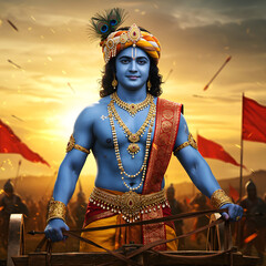 A beautiful depiction of lord krishna from the hindu epic mahabharata during battle