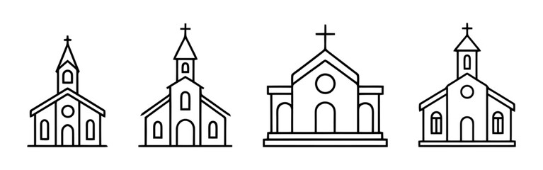 Church icon set. Christian church house icon collection.