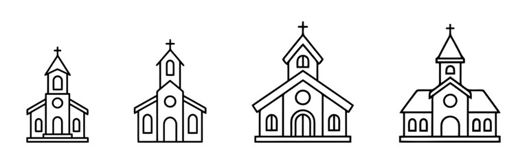 Church icon set. Christian church house icon collection.