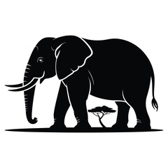 Obraz premium African Elephant Silhouette Black and White Wildlife Animal Graphic Design monochrome
