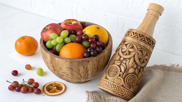 Wooden Bottle Filled with Assorted Fruits on White Background,fruit, food, apple, orange, fresh, healthy, isolated, white, lemon, fruits, ripe, red, green, apples, citrus, swe