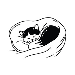 sleeping calico cat sketch for international cat day vector illustration