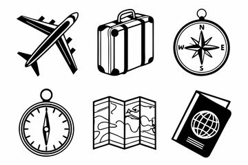 travel icon set sihouette black vector bundle