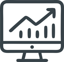 Hand-drawn computer monitor displaying an upward trending graph and bar chart for business analysis and growth