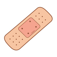 A cartoon bandaid with brown dots on the tan outer section and four dots on the darker pink center