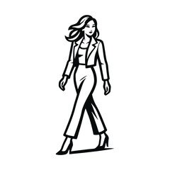 Confident fashionable woman walking in modern outfit vector illustration with elegant style
