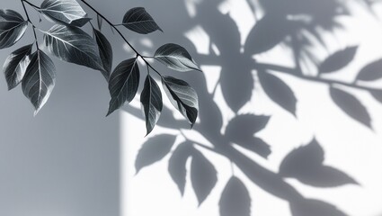 Leaf Shadow Overlay Effect. Soft Gray Plant Shadows on White Background. Blurred Foliage and Tree Branch Light Effect for Summer and Spring Design Mockups