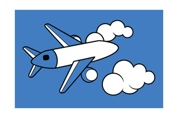 Naklejka premium An airplane flying through the clouds on a bright blue sky