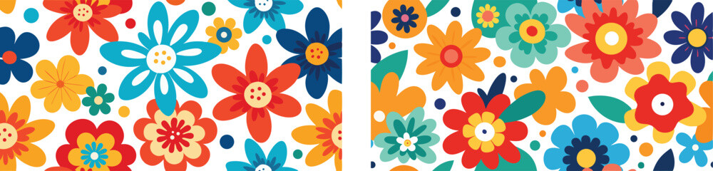 Vector art of a vibrant and cheerful seamless floral pattern with colorful flowers isolated on transparent background