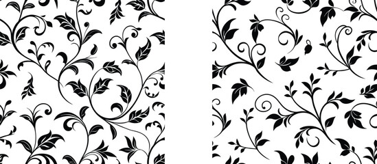 Vector art of an elegant seamless pattern with black leaves and vines isolated on transparent background