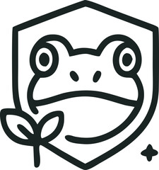 Charming frog emblem with sprout in a shield vector graphic design for nature conservation and ecology projects