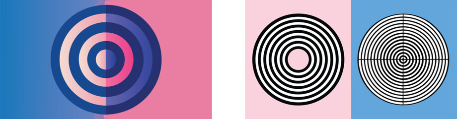 Vector art of two colorful concentric circle patterns isolated on transparent background, showcasing a modern and minimalist design