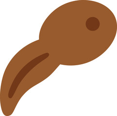 Isolated brown tadpole illustration with rounded body and elongated tail on a clean white background artwork