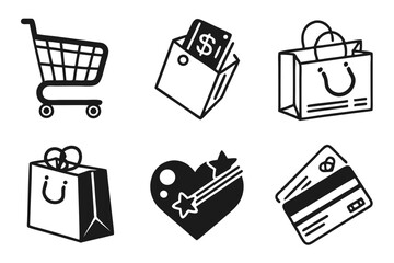 online shopping icon set silhoette black vector bundle