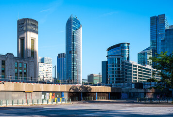 Little Manhattan governmental office buildings at the clock tower of the North railway station in Brussels Capital, Belgium