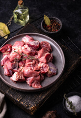 Raw chopped meat with spices