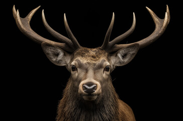 stag head with antlers isolated on a black background, 