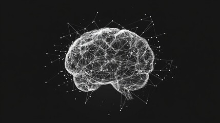 white simplified image of a brain on black background