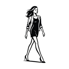 Fashionable female character walking confidently in a blazer and high heels