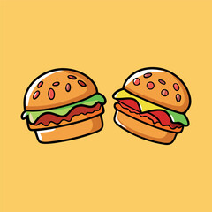 Fast-food stickers. Cartoon junk food snack labels, unhealthy meal with French fries pizza burger sandwich hot dog ice cream food, restaurant menu elements