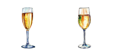prosecco glass watercolor vector illustration