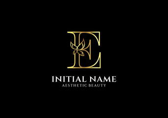 Initial E Letter Logo Design with Butterfly or Leaf Element